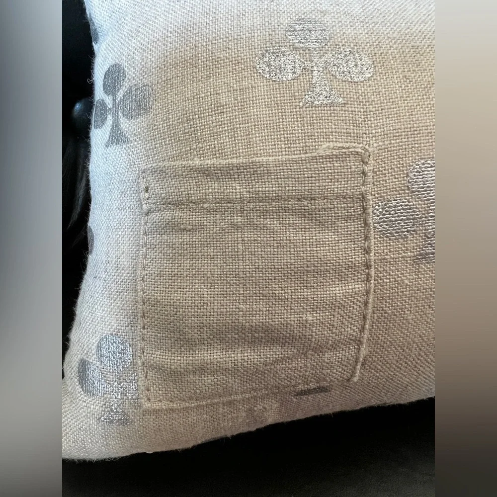 Magaschoni Home Linen Lumbar Pillow Merci Silver Clover Pocket Zip closure